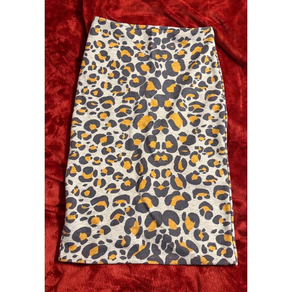 HM Divided Gray Leopard Print Pencil Skirt High Waisted Midi Back Slit Small